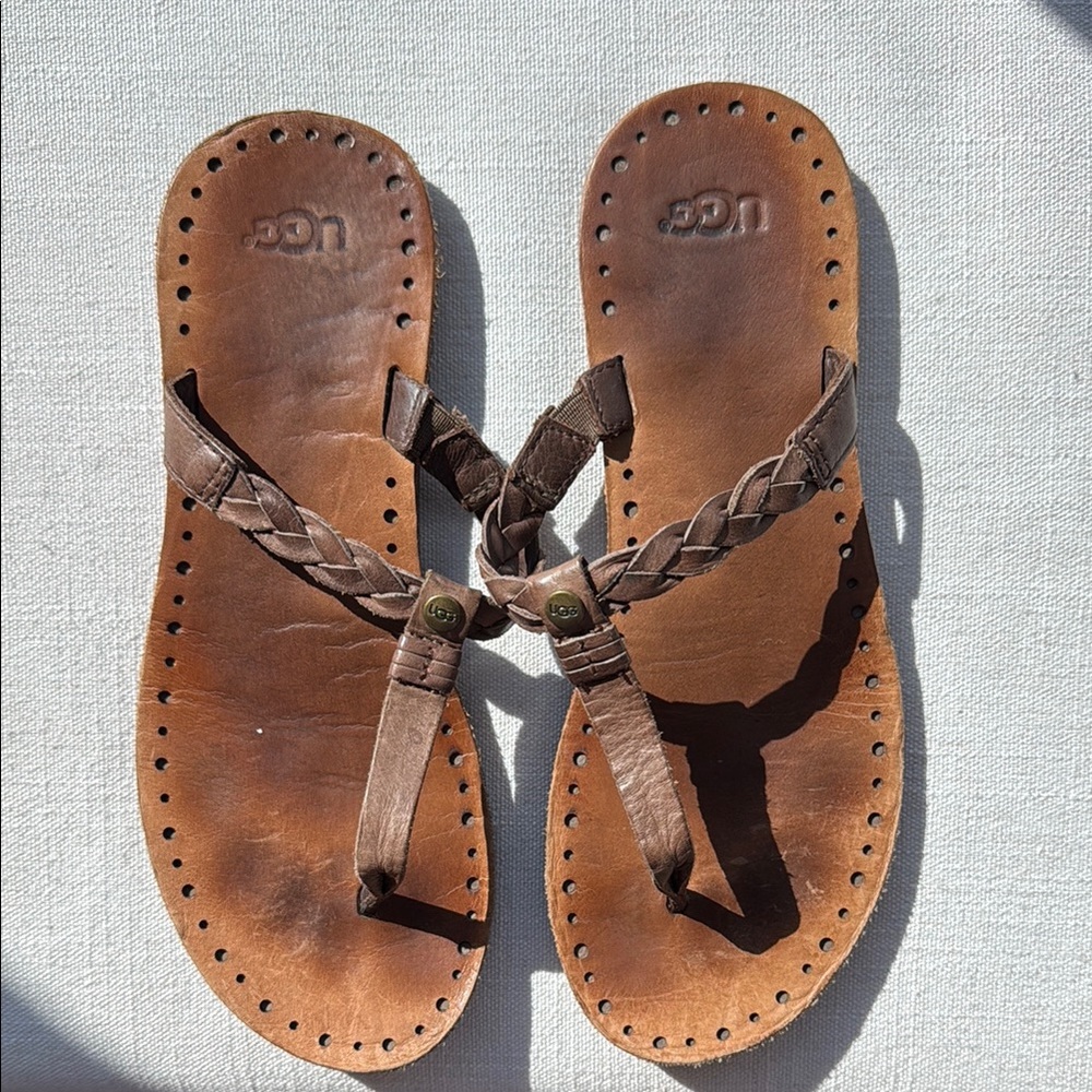 UGG Tan Braided Leather Sandals